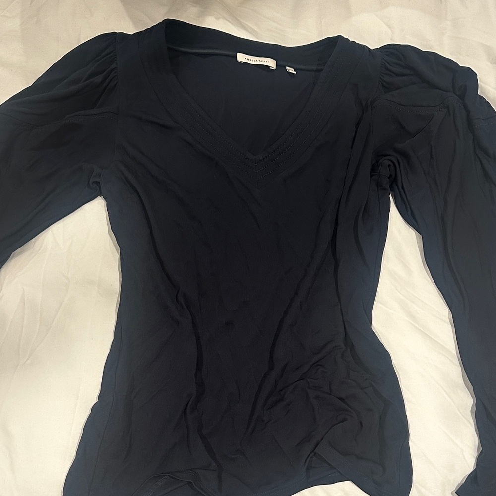 Rebecca Taylor Navy V-Neck Blouse